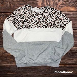 Leopard & Solid Print Long Sleeve Top
